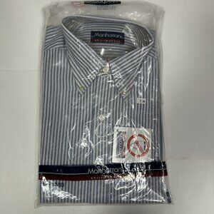 NWT Vtg Manhattan Shirtmakers Dress Shirt Wrinkle Free Striped Long Sleeve Sz 15